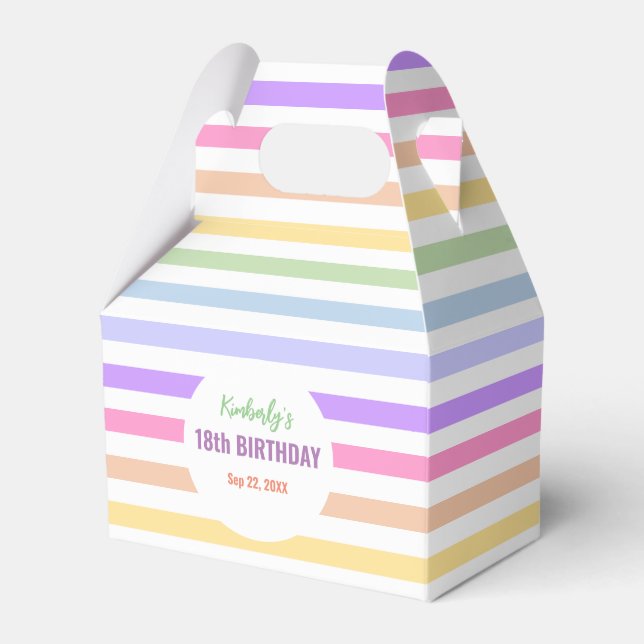 Chic Birthday Pastel Rainbow Weiße Streifen Geschenkschachtel (Vorderseite)