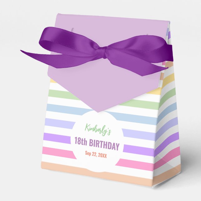 Chic Birthday Pastel Rainbow Weiße Streifen Geschenkschachtel (Vorderseite)