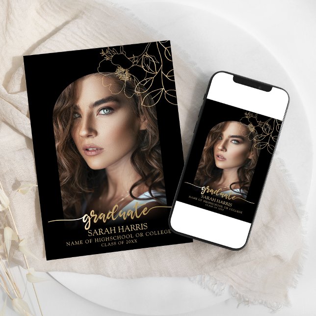 Chic Black and Gold | Arch Foto Abschluss Ankündigung (Von Creator hochgeladen)