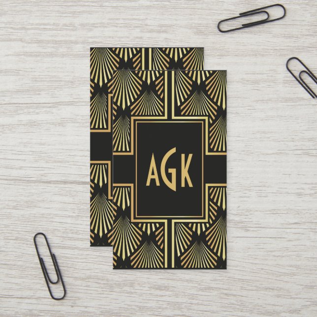 Chic Black and Gold Art Deco Business Card Visitenkarte (Vorderseite/Rückseite Beispiel)