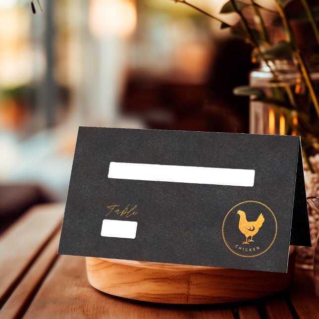 Chic Black and Gold Chicken Hochzeitsnahrung Platzkarte (Von Creator hochgeladen)