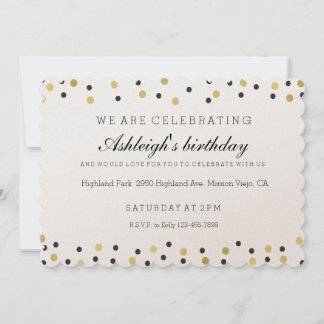 Chic Black and Gold Confetti Geburtstag Einladung