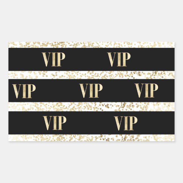Chic Black and Gold Confetti Stripe VIP Rechteckiger Aufkleber (Vorderseite)