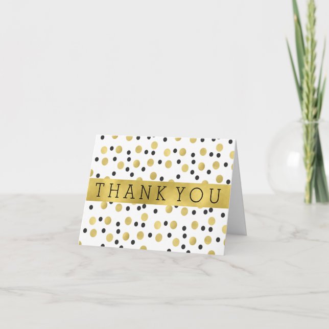 Chic Black and Gold Confetti Thank You Dankeskarte (Vorderseite)
