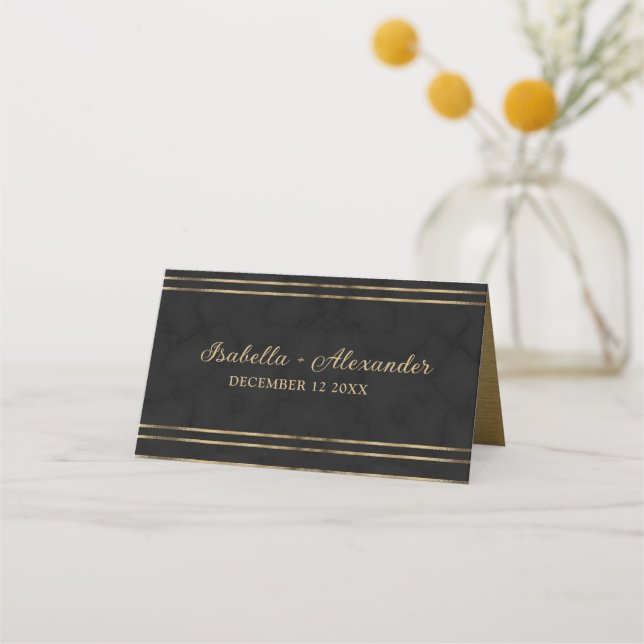 Chic Black and Gold Foil Individuelle Platzkarte (Rückseite)