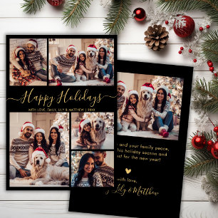 Chic Black and Gold Happy Holidays Script 5 Foto Feiertagskarte