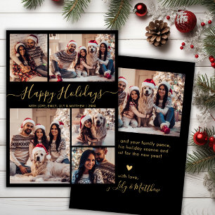 Chic Black and Gold Happy Holidays Script 5 Foto Feiertagskarte