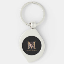 Chic Black and Gold Script Floral Monogram