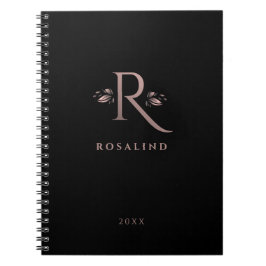 Chic Black and Imitats Rose Gold R Letter Monogram Notizblock