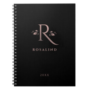 Chic Black and Imitats Rose Gold R Letter Monogram Notizblock