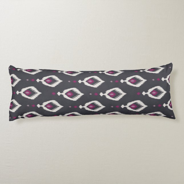 Chic Black and lila Ikat-Stammmuster Seitenschläferkissen (Rückseite)