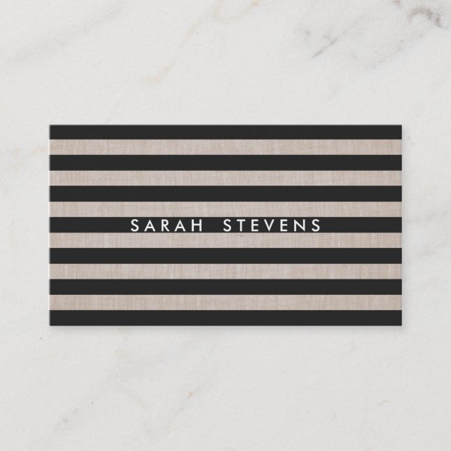 Chic Black and Linen Striping Moderner Salon & Wel Visitenkarte (Vorderseite)
