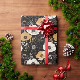 Chic Black and Mustard Anemones Geschenkpapier