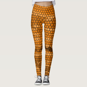 Chic Black and Orange Honeycomb Gemustert Leggings