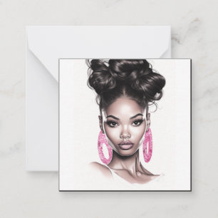 Chic Black and Pink African American Portrait Mitteilungskarte