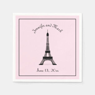 Chic Black and Pink French Eiffel Tower Wedding Serviette