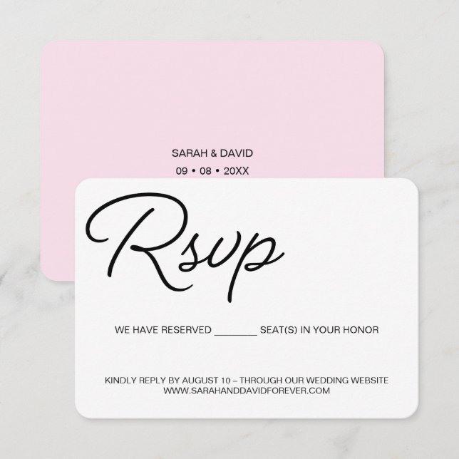 Chic Black and Pink UAWG wedding vorbehaltener Pla RSVP Karte (Vorne/Hinten)