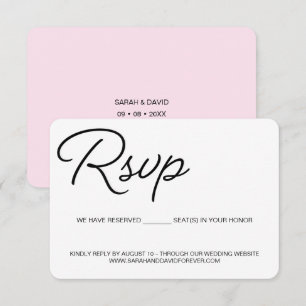 Chic Black and Pink UAWG wedding vorbehaltener Pla RSVP Karte
