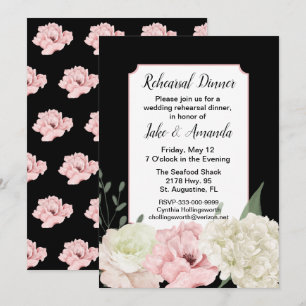 Chic Black and Pink Wedding Probe Dinner Einladung