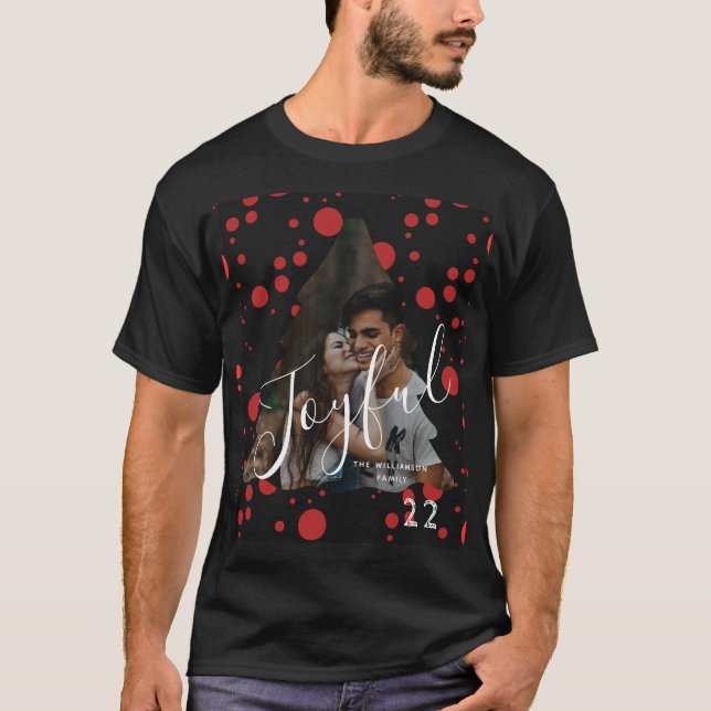 Chic Black and Red Christmas Tree Foto T-Shirt (Vorderseite)