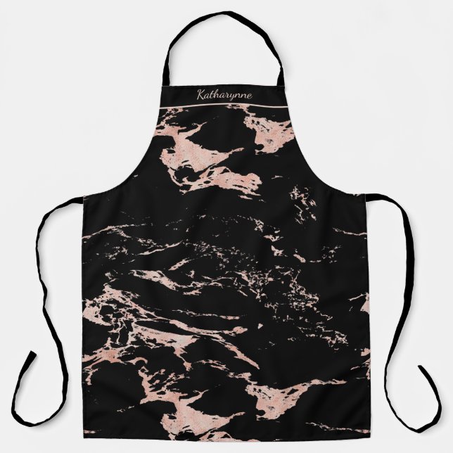 Chic Black and Rose Gold Foil Marmor Schürze (Vorderseite)