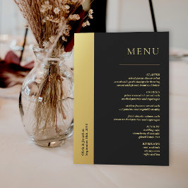 Chic Black and Shiny Gold Wedding Table Menu Card Einladung