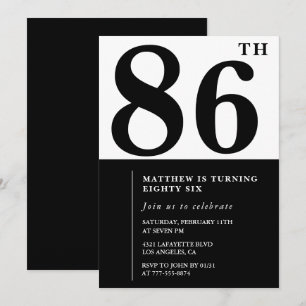 Chic Black and White 86. Geburtstagseinladung Einladung