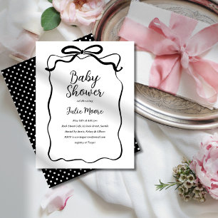 Chic Black and White Bow Baby Dusche Einladung