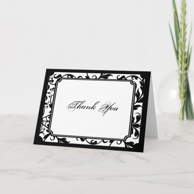 Chic Black and White Damask Danke Karte (Vorderseite)