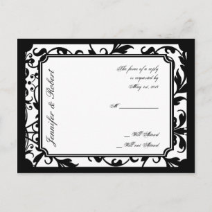 Chic Black and White Damask UAWG Postcard Einladungspostkarte