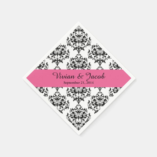 Chic Black and White Damask Wedkin Napkin Serviette (Ecke)