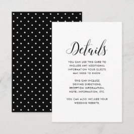 Chic Black and White Dots Hochzeitgästen Details Begleitkarte