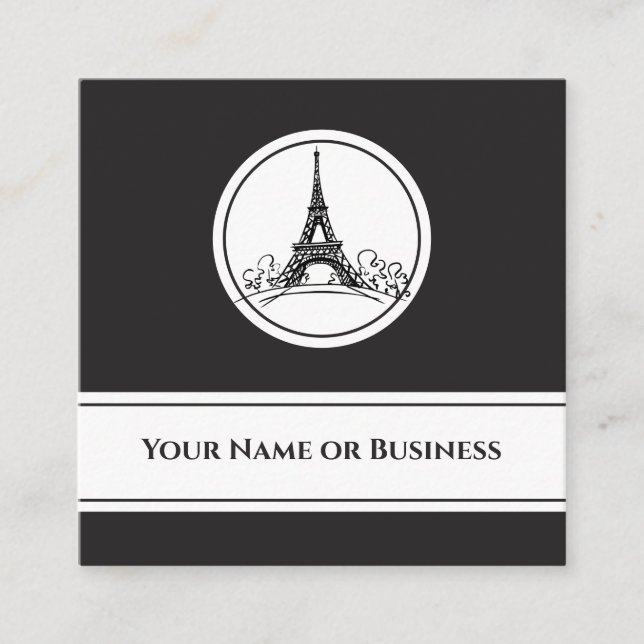 Chic Black and White Eiffel Tower Paris Frankreich Quadratische Visitenkarte (Vorderseite)