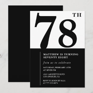 Chic Black and White Einladung zum 78. Geburtstag