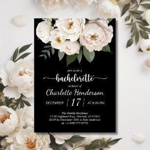 Chic Black and White Floral Junggeselinnen-Abschie Einladung