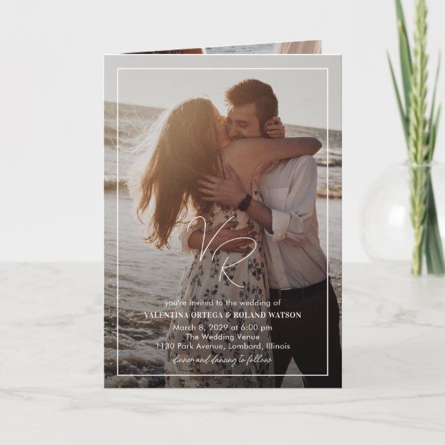 Chic Black and White Foto Moderne Hochzeit Einladung (Vorderseite)