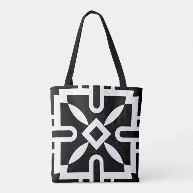 Chic Black and White Geometric Diamond Pattern Tasche (Rückseite)