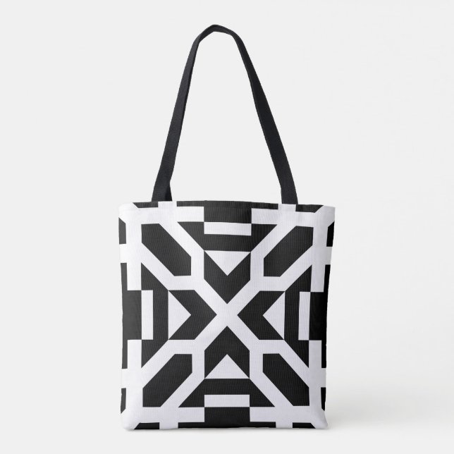Chic Black and White Geometric Tote Bag Tasche (Rückseite)