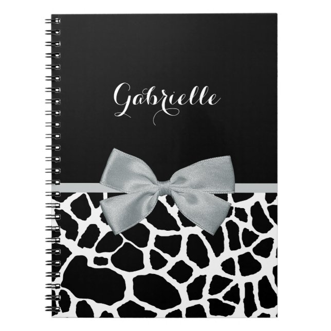 Chic Black and White Giraffe Print Silver Gray Bow Notizblock (Vorderseite)
