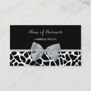 Chic Black and White Giraffe Print Silver Gray Bow Visitenkarte