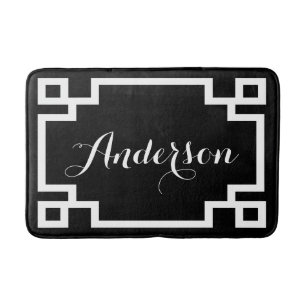 Chic Black and White Greek Key Custom Monogram Badematte