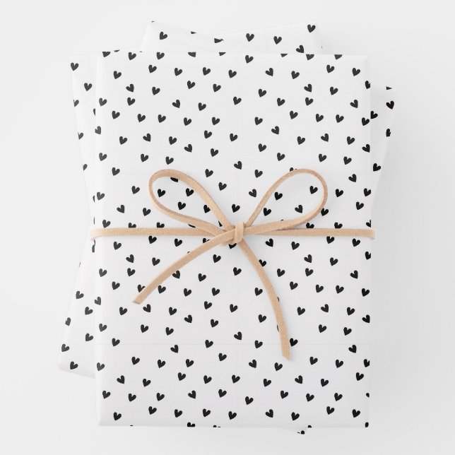 Chic Black and White Heart Pattern Valentine's Day Geschenkpapier Set (Beispiel)