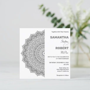 Chic Black and White Mandala Wedding Einladung
