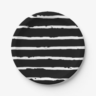 Chic Black and White Modern Lines Muster Pappteller