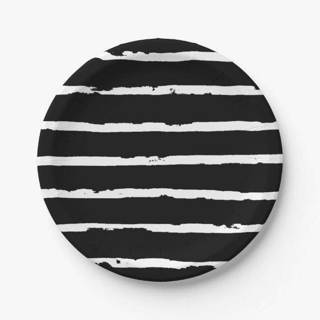 Chic Black and White Modern Lines Muster Pappteller (Vorderseite)