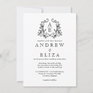 Chic Black and White Monogram Wappen Wedding Einladung