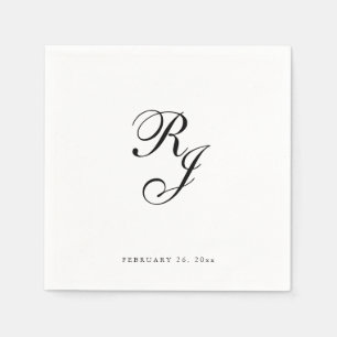 Chic Black and White Monogram Wedding Napkins Serviette