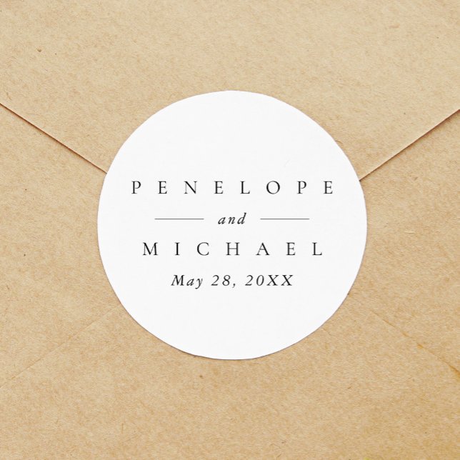 Chic Black and White Personalisiert Monogram Weddi Runder Aufkleber (Chic and elegant wedding sticker.)