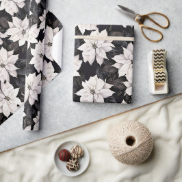 Chic Black and White Poinsettia Geschenkpapier