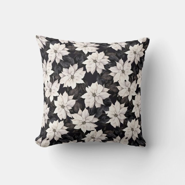Chic Black and White Poinsettia Kissen (Vorderseite)